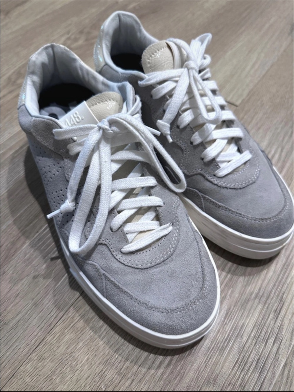 P448 womens Suede Sneakers in Light Gray and White